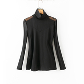 新款 网纱套头蕾丝衫 百搭时尚 高领长袖 17328 活泼 春秋外贸韩版