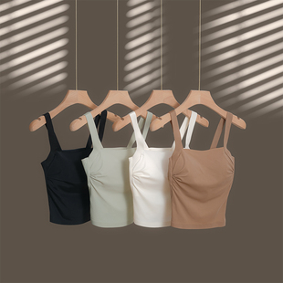 外贸韩版 JP633 冰丝无痕百搭轻薄透气一体固定胸垫美背吊带背心K