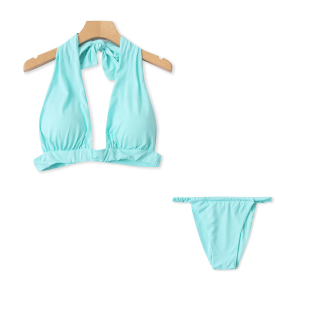 泳衣套装 泳裤 韩版 短裤 两件套 气质纯色系带挂脖泳衣 春夏款