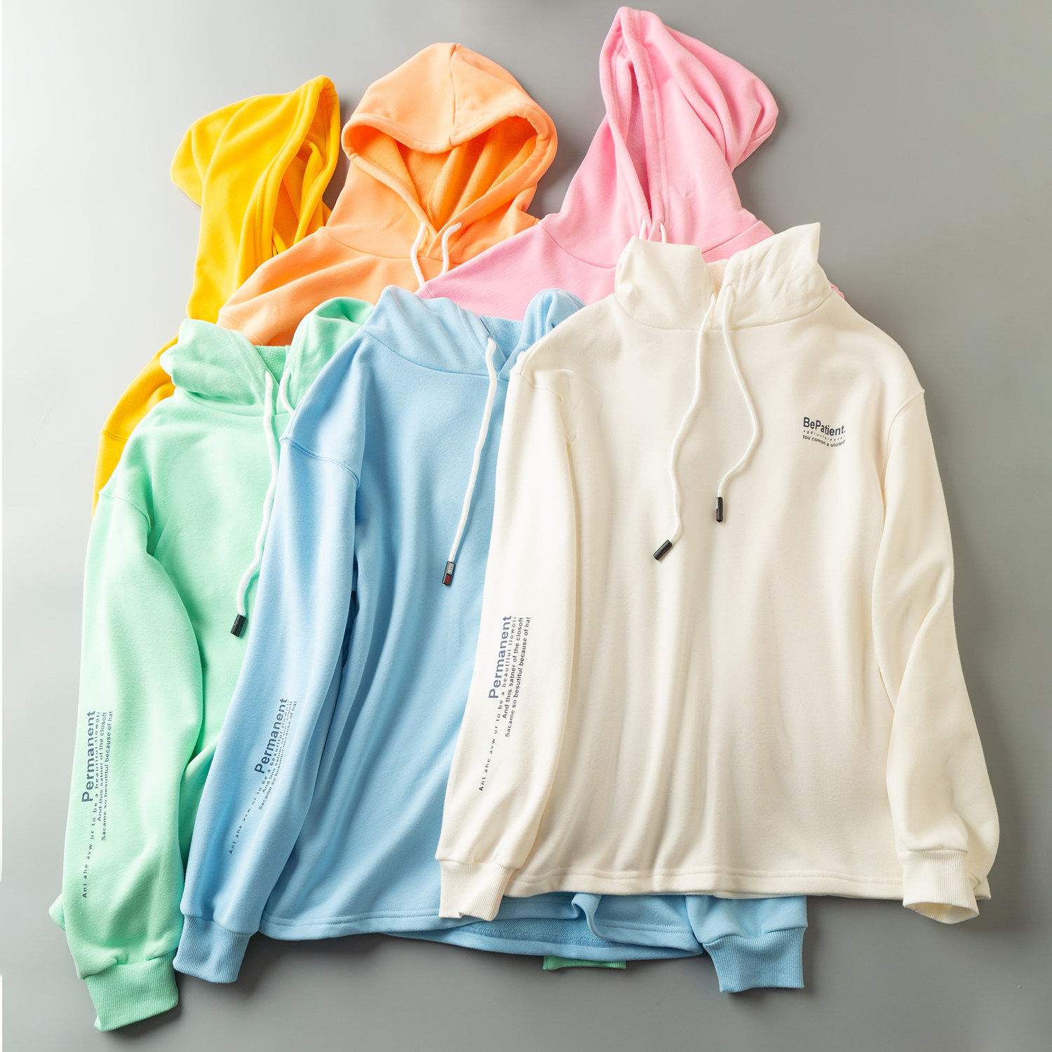 春秋外贸韩版新款  宽松显瘦  糖果色清新减龄  连帽长袖套头卫衣