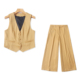 短款 两件套 四粒扣V领马夹 休闲阔腿长裤 春秋外贸韩版 套装 新款