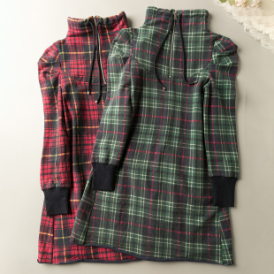 新款 系带拉链长袖 经典 休闲时尚 格子连衣裙 百搭 春秋外贸韩版