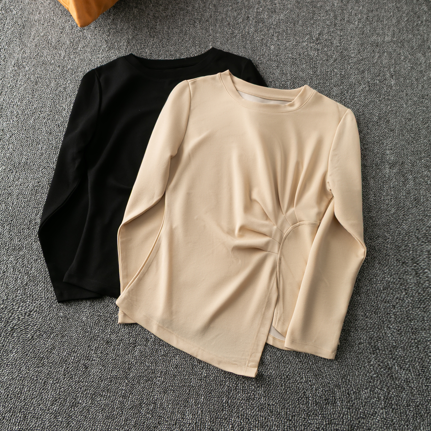 通勤百搭纯色圆领长袖套头上衣