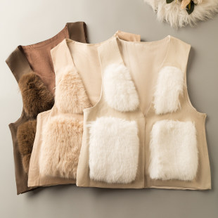 百搭休闲 背心外套 V领麂皮绒加毛马夹 新款 春秋冬外贸韩版