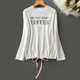 圆领长袖 春秋外贸韩版 字母图案 简约休闲舒适 绒上衣 新款