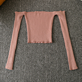 新款 露肩抹胸长袖 性感时尚 春秋外贸韩版 高级气质 短款 针织衫