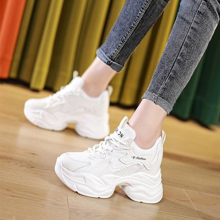 正品老爹鞋女2025新款秋冬加绒时尚运动休闲坡跟厚底内增高小白鞋