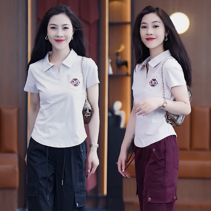 鹿知衣高档休闲迷彩服女夏季工装短袖套装显瘦水兵运动两件套长裤