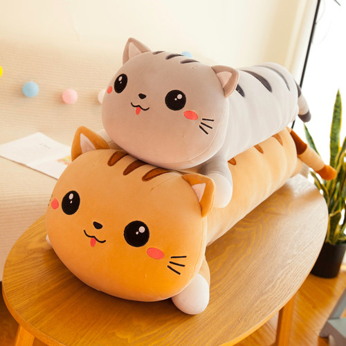 猫咪长条女孩毛绒玩具床上布娃娃
