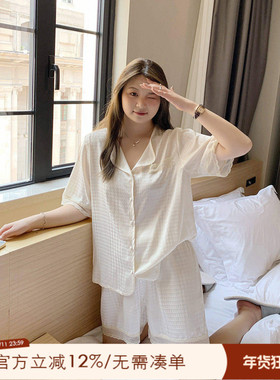 ALIN大码家居胖妹妹法式睡衣纯欲风蕾丝夏季200斤缎面睡衣套装女