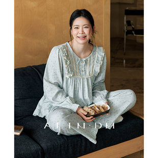 ALINDM大码家居馆日系娃娃风碎花睡衣女款秋春胖mm纯棉家居服套装
