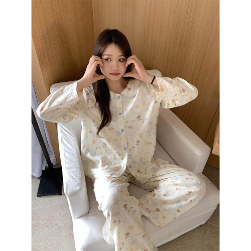 ALIN大码家居胖妹妹纯棉睡衣女春秋款可爱200斤长袖家居服可外穿