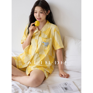ALINDM大码 胖mm可爱卡通睡衣女款 夏200斤纯棉宽松短袖 家居服套装