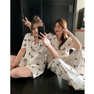 ALINDM大码 胖mm腊肠小狗睡衣女款 纯棉夏200斤时尚 洋气家居服套装