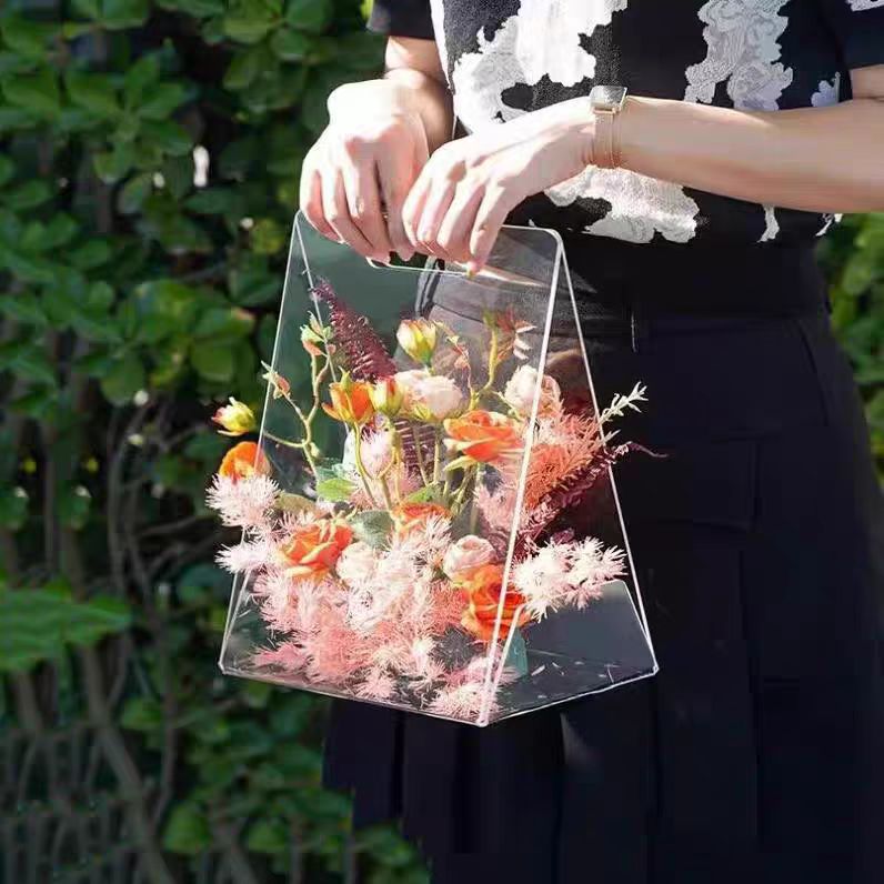 加厚pet透明花束包装盒手提盒玫瑰花包装盒手提花盒新婚伴手礼盒