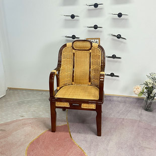复古天然真藤藤编靠背单人阳台休闲舒适椅老人椅高端书香椅三件套