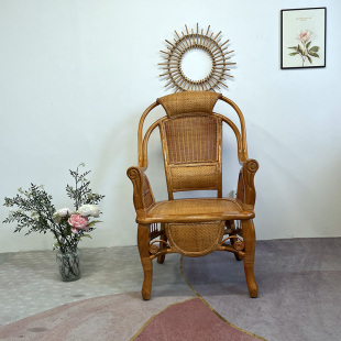 高靠背真藤椅藤编阳台休闲办公椅真藤老板椅天然藤编庭院靠背椅