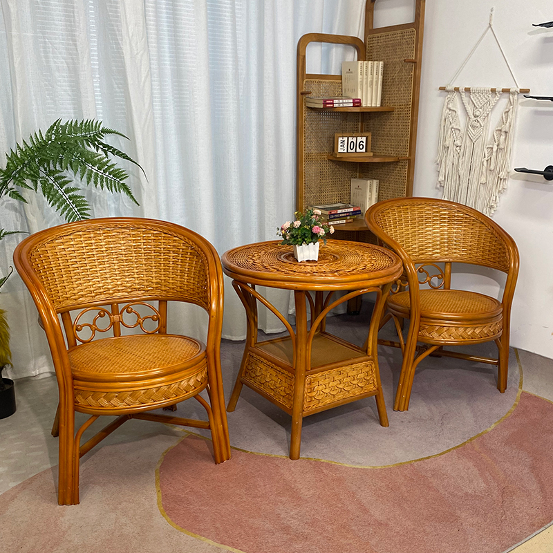 天然真藤靠背椅休闲椅三五件套