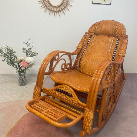 天然真藤S蜜糖色摇椅藤编懒人阳台家用休闲结实藤椅摇摇