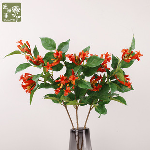 新款仿真4头炮仗花 胶片口红吊兰花客厅插花摄影 婚庆仿真炮仗花