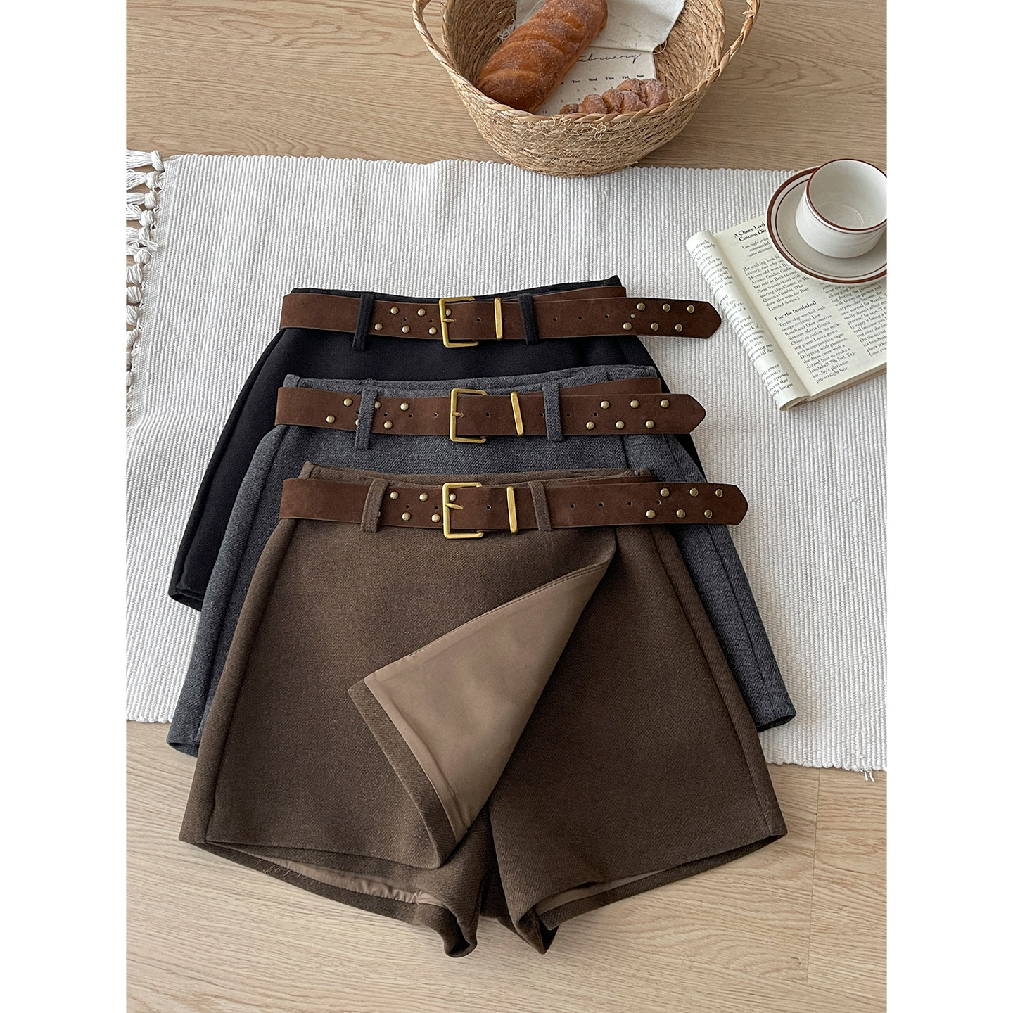 日韩系侧开叉假两件毛呢料短靴裤裙女秋冬防走光洋气a字半身裙子,女装/女士精品,半身裙,淘宝优惠券,粉丝福利购,淘宝优惠卷