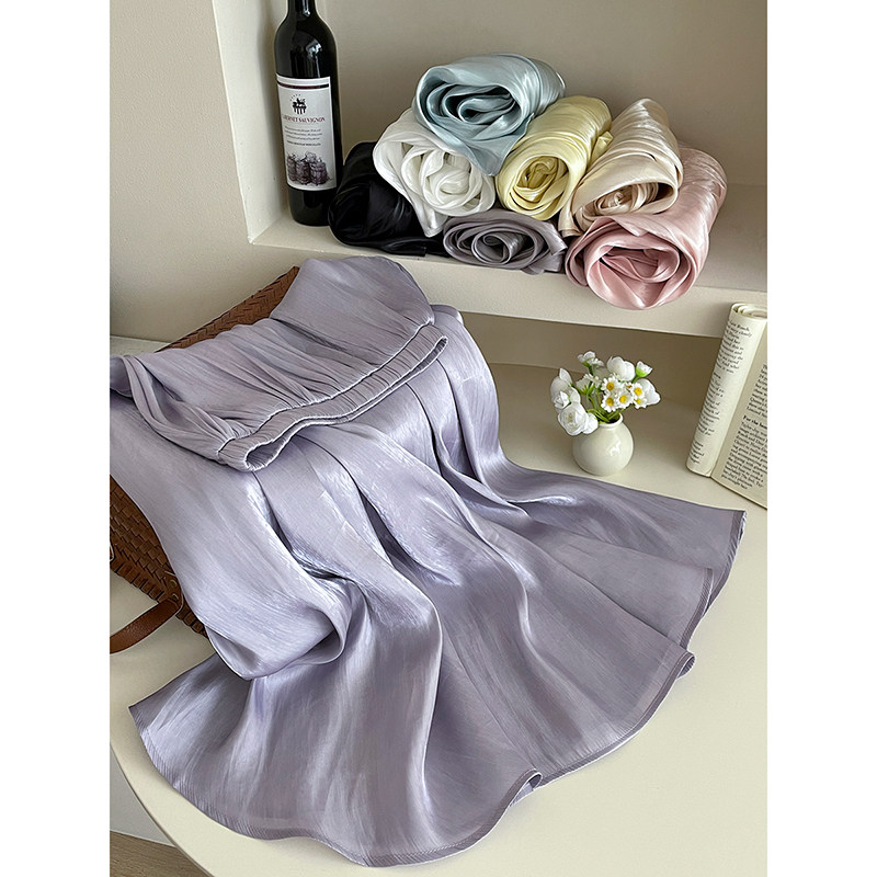 法式氛围感流珠光网纱缎面百褶半身裙女夏高级复古度假风a字裙子