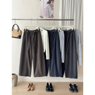 子 小碎花休闲裤 日韩系老钱风羊绒毛呢料气球山本阔腿裤 女秋冬法式
