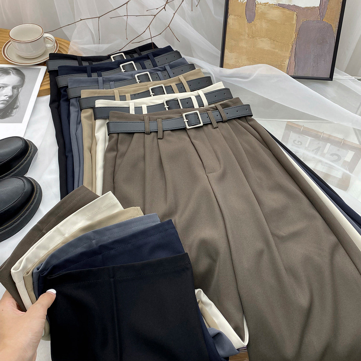 老钱风高腰洋气质垂感阔腿西装裤女早秋宽松显瘦直筒拖地休闲长裤,女装/女士精品,休闲裤,淘宝优惠券,粉丝福利购,淘宝优惠卷