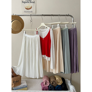 法式高级松弛垂感细百褶皱半身裙女春夏复古日韩系简约风琴a字裙