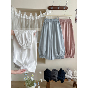 日韩系松弛感灯笼气球阔腿裤 裙 女夏慵懒木耳边收口九分休闲花苞裤