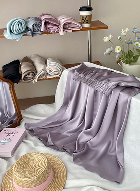 法式复古紫色醋酸缎面天丝大摆半身裙女夏高级垂感度假风a字裙子