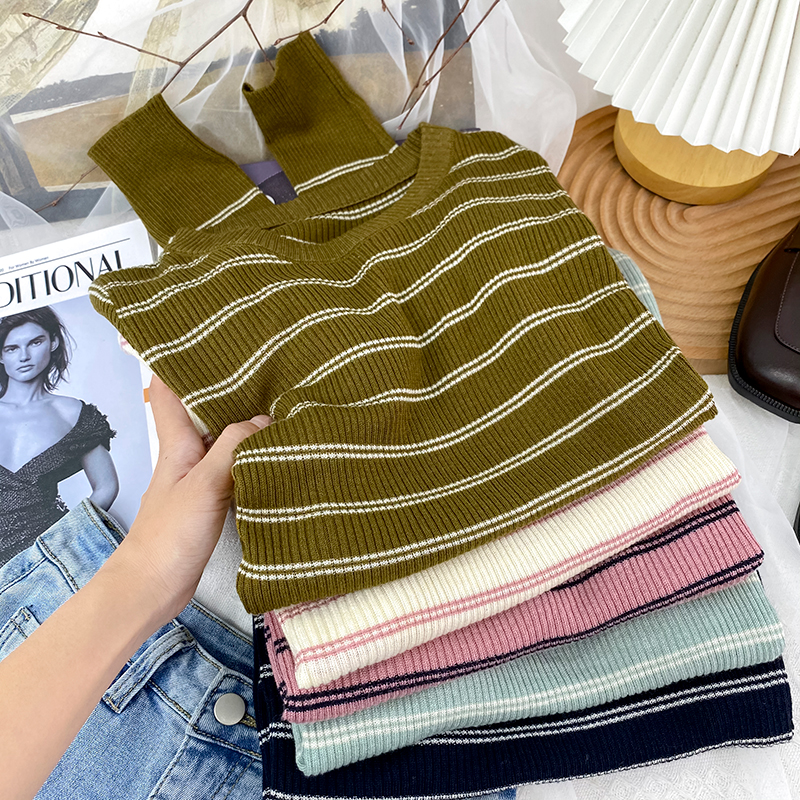 气质撞拼色时尚坑条罩衫显示ins