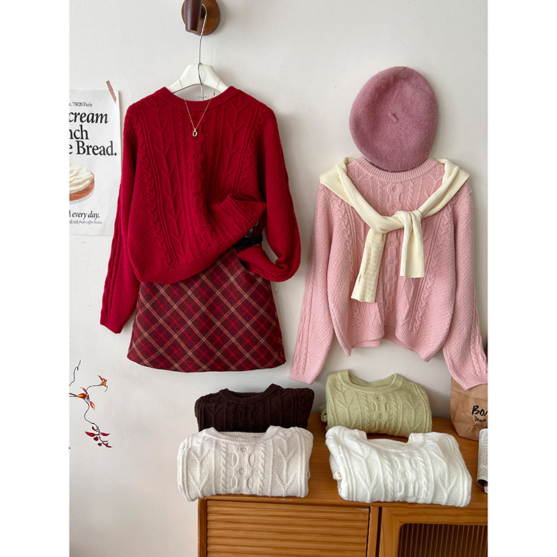 日韩系甜美提花软糯毛针织衫女秋冬休闲复古百搭宽松弛感温柔上衣,女装/女士精品,毛针织衫,淘宝优惠券,粉丝福利购,淘宝优惠卷