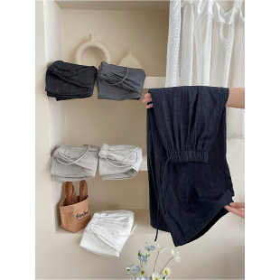 日韩系老钱风牛仔洗水棉气球山本阔腿裤 女春夏松弛慵懒弯刀休闲裤