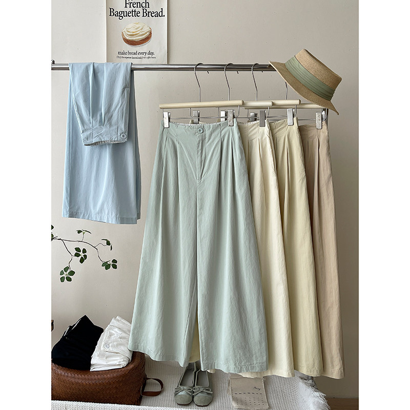 日韩系花苞高腰洗水棉西装阔腿裤女夏休闲小个子氛围感直筒大脚裤,女装/女士精品,休闲裤,淘宝优惠券,粉丝福利购,淘宝优惠卷