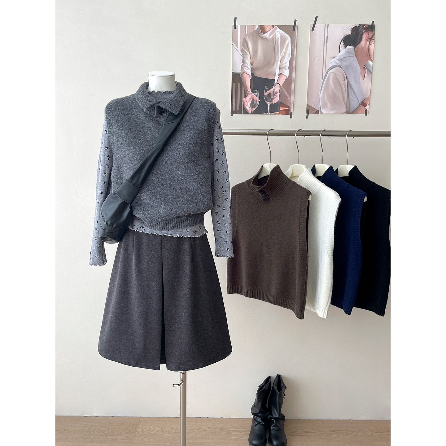 日韩系无袖翻立领坎肩背心毛衣针织马甲夹女秋冬内外叠穿搭打底衫,女装/女士精品,马夹,淘宝优惠券,粉丝福利购,淘宝优惠卷