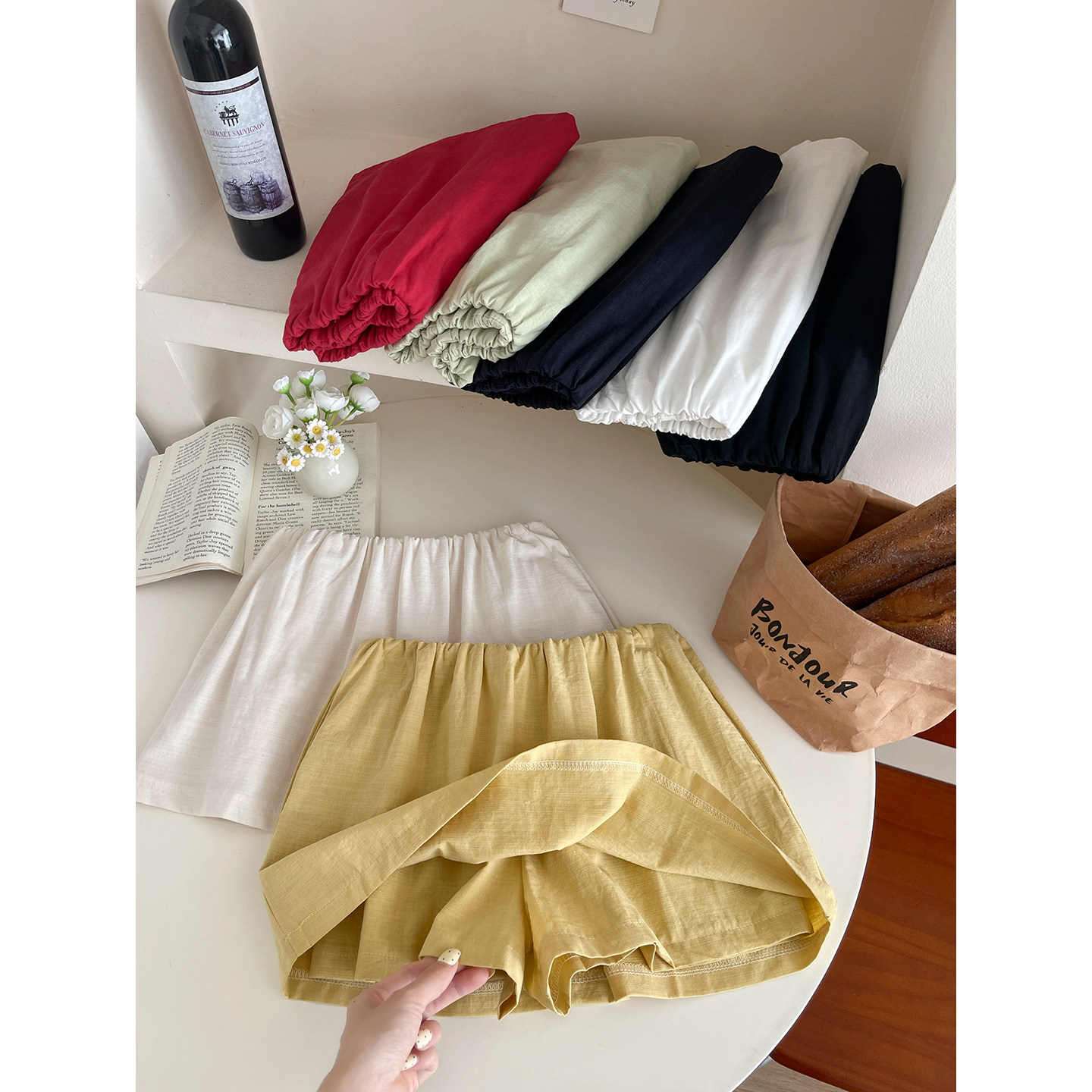 复古松紧腰辣妹防走光麻棉短裤裙女夏假两件小个子休闲a字半身裙