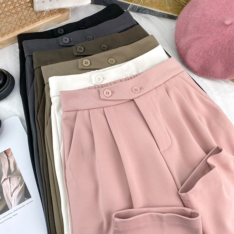 加厚斜扣宽松毛呢西装烟管裤女秋冬垂感直筒阔腿休闲小脚哈伦裤子,女装/女士精品,休闲裤,淘宝优惠券,粉丝福利购,淘宝优惠卷