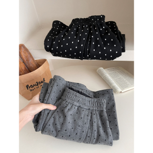 日韩系松弛波点加绒羊绒毛呢料气球阔腿裤 女秋冬休闲弯刀花苞裙裤