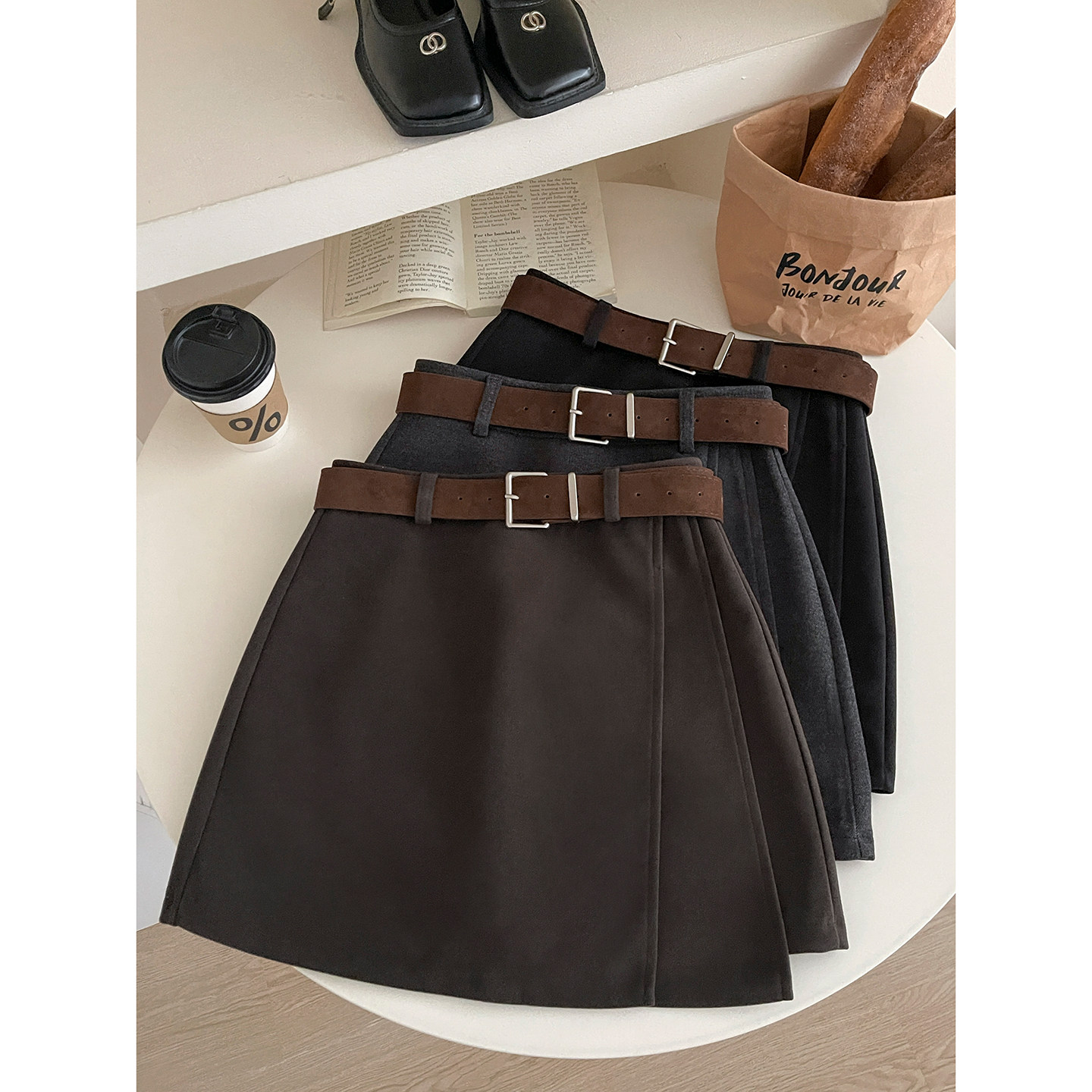 韩国chic羊绒毛呢料西装洋气短裙