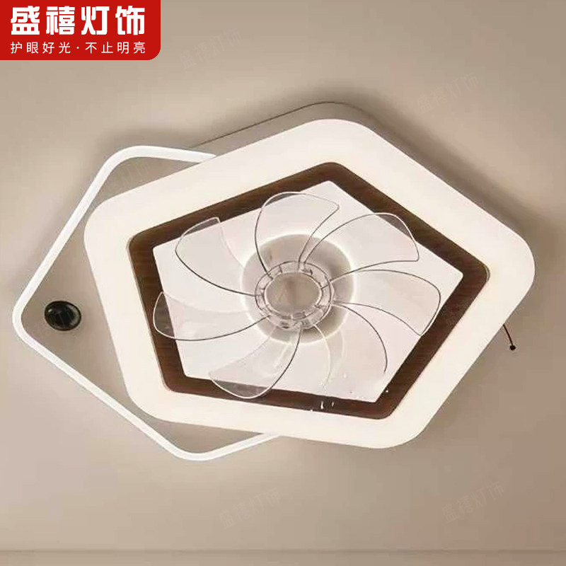 中古风主卧室摇头风扇灯复古LED异性吸顶灯现代简约电扇灯带语音
