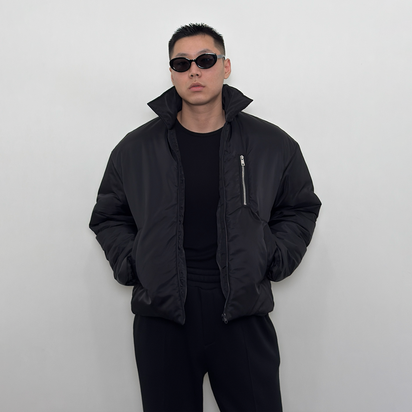 Roastlucky缎面尼龙加厚棉服夹克男秋冬御寒保暖立领拉链棉衣外套