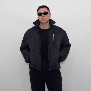 Roastlucky缎面尼龙加厚棉服夹克男秋冬御寒保暖立领拉链棉衣外套