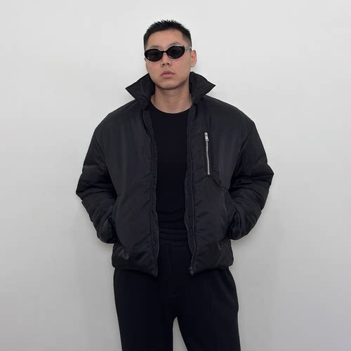Roastlucky缎面尼龙加厚棉服夹克男秋冬御寒保暖立领拉链棉衣外套