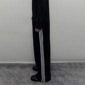 宽松BAGGY针织卫裤 Roast lucky刺绣贴布纯棉廓形运动直筒长裤 男