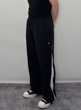 Roast lucky刺绣拼接撞色宽松直筒裤 男款春季运动休闲长裤