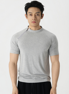 ROSTAT 240g莫代尔棉斜拉链修身短袖 男款健身运动休闲弹力T恤