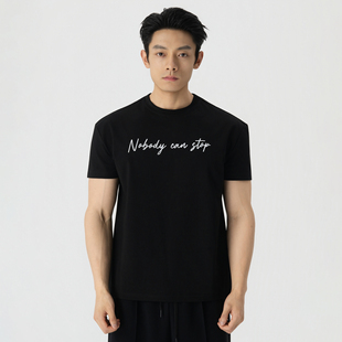 Roast lucky水洗印花nobody can stop标语短袖 男修身显大圆领t恤