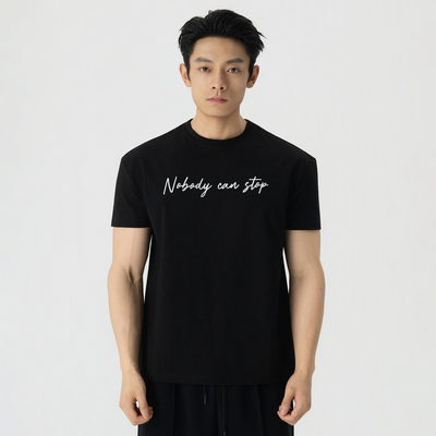 Roast lucky水洗印花nobody can stop标语短袖 男修身显大圆领t恤