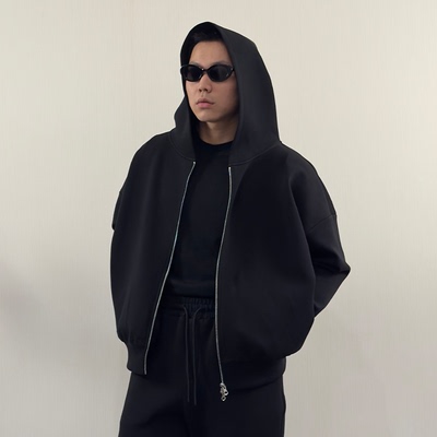 RoastLucky秋季新款时尚空气层拉链帽衫男款休闲运动百搭卫衣外套